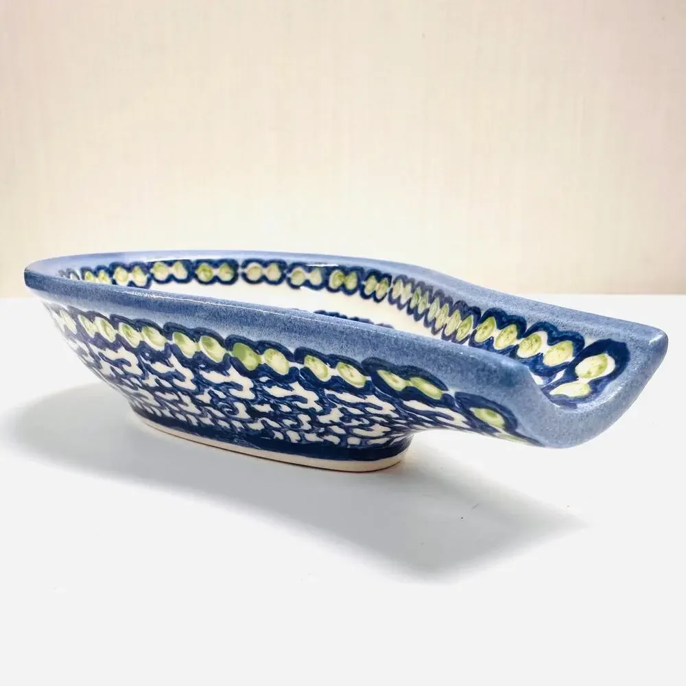 Wiza Boleslawiec Ceramika Polish Pottery Spoon Rest Made in Poland Blue Green